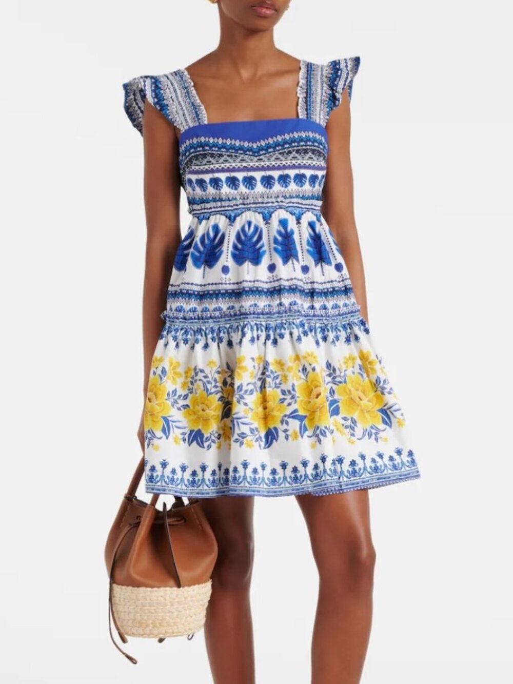 Farm Rio Organic Cotton Flutter Sleeve Mini Dress Blue Floral XL NWT Resortwear